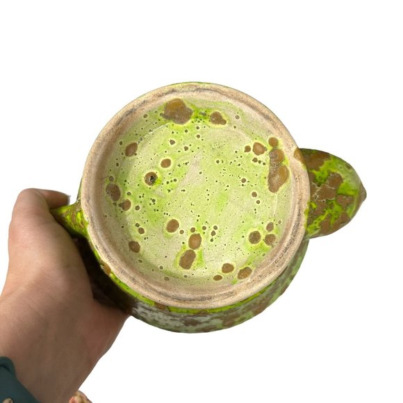 Vtg 70s Acid Green Psychadelic Splatter Mold Made Hand Painted 7" Ceramic Teapot - Picture 9 of 9